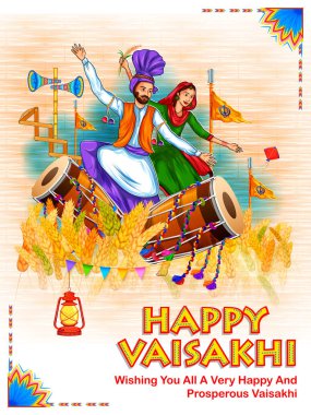 Happy Vaisakhi Punjabi spring harvest festival of Sikh celebration background clipart