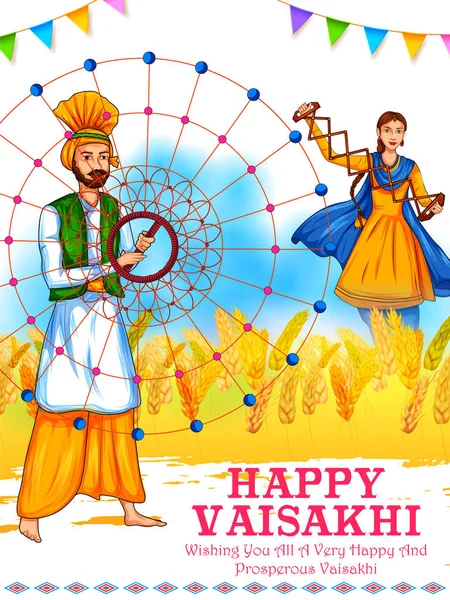 Happy Vaisakhi Punjabi fête de la récolte de printemps de fond de célébration sikhe — Image vectorielle