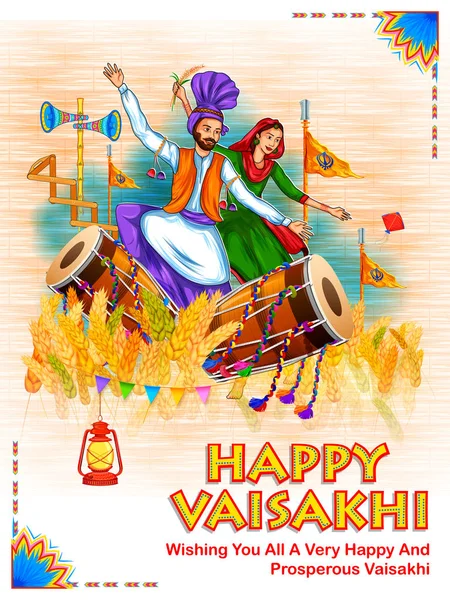 Glad Vaisakhi Punjabi våren skörd festival Sikh firande bakgrund — Stock vektor