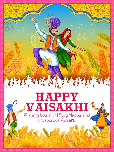 Happy Vaisakhi Punjabi lente oogst festival van Sikh viering achtergrond — Stockvector