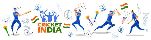 Jugador bateador y jugador de bolos de Team India jugando deportes de campeonato de cricket — Archivo Imágenes Vectoriales