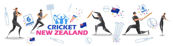 Spieler Batsman und Kegler des Teams New Zealand Cricket Championship Sport — Stockvektor