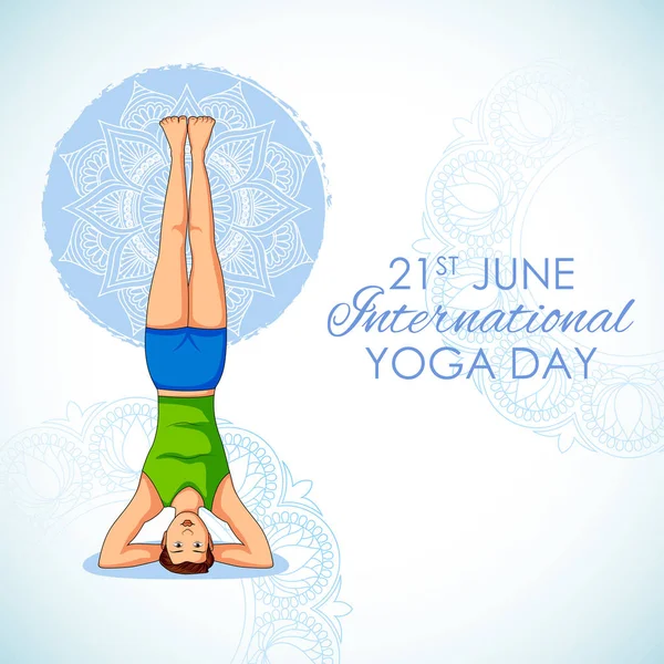 Människor gör asana för International yoga Day den 21 juni — Stock vektor