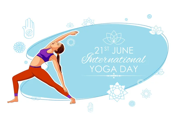 People doing asana for International Yoga Day on 21st June — Stock Vector
