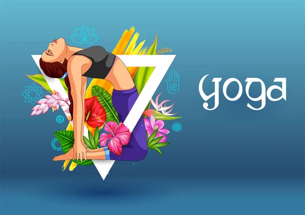 Pessoas fazendo asana para o Dia Internacional de Yoga no dia 21 de junho — Vetor de Stock