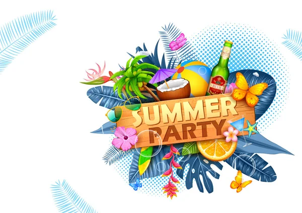 Verão papel de parede pôster tempo para diversão festa convite banner template — Vetor de Stock