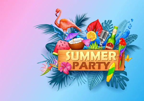Verão papel de parede pôster tempo para diversão festa convite banner template —  Vetores de Stock