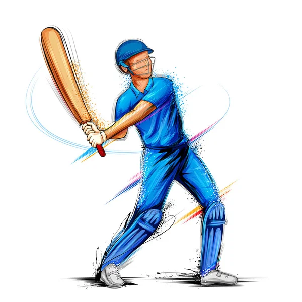 Batedor jogador jogando esportes campeonato de críquete 2019 — Vetor de Stock