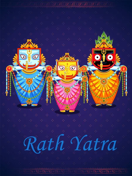 Lord Jagannath, Balabhadra en Subhadra op de jaarlijkse Rathayatra in Odisha festival achtergrond — Stockvector