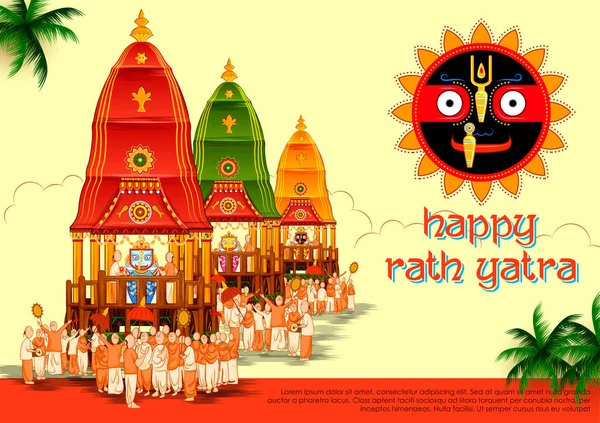 Lord Jagannath, Balabhadra och Subhadra om årliga Rathayatra i Odisha festivalen bakgrund — Stock vektor