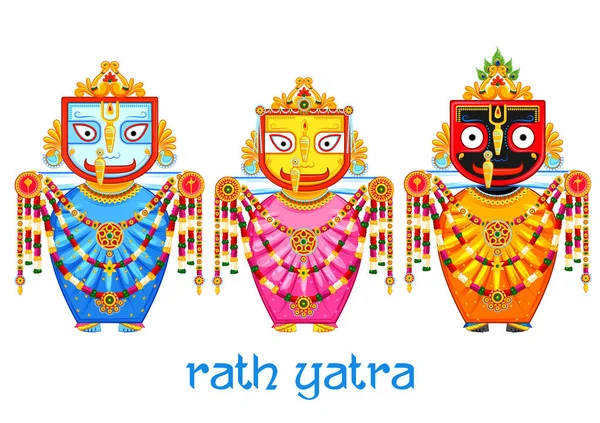 Lord Jagannath, Balabhadra και Subhadra σχετικά με το ετήσιο φεστιβάλ Rathayatra στην Οντίσα — Διανυσματικό Αρχείο
