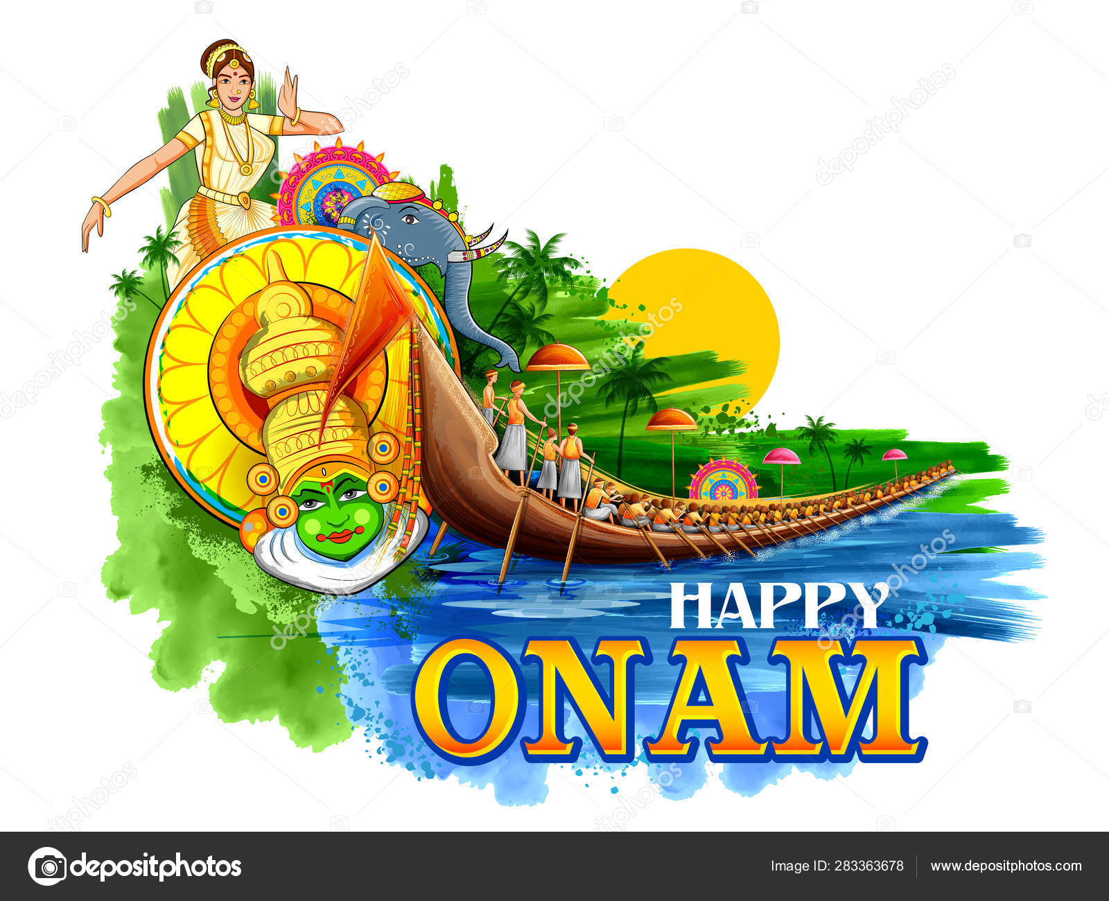 Illustration of colorful background for Happy Onam festival of South India  Kerala Stock Vector Image by ©vectomart #283363678