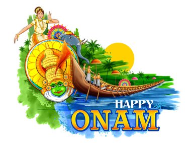 Güney Hindistan Kerala Happy Onam festivali için renkli arka plan illüstrasyon