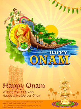 Güney Hindistan Kerala Happy Onam festivali için renkli arka plan illüstrasyon