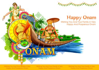 illustration of colorful background for Happy Onam festival of South India Kerala clipart