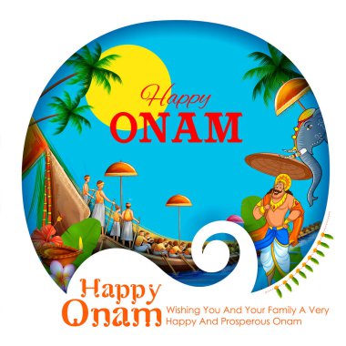 Güney Hindistan Kerala Happy Onam festivali için renkli arka plan illüstrasyon