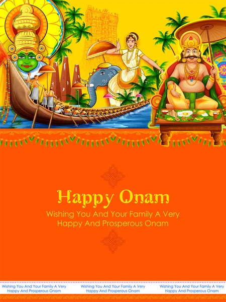 Ilustración de fondo colorido para el festival Happy Onam del sur de la India Kerala — Vector de stock