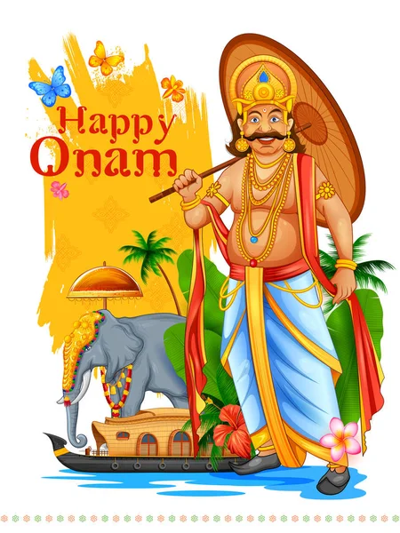 Illustrazione di sfondo colorato per il festival Happy Onam del Kerala dell'India meridionale — Vettoriale Stock