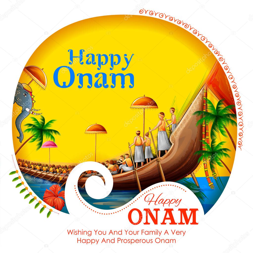 illustration of colorful background for Happy Onam festival of South India Kerala