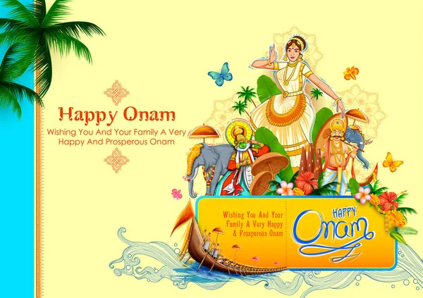 Ilustración de fondo colorido para el festival Happy Onam del sur de la India Kerala — Vector de stock