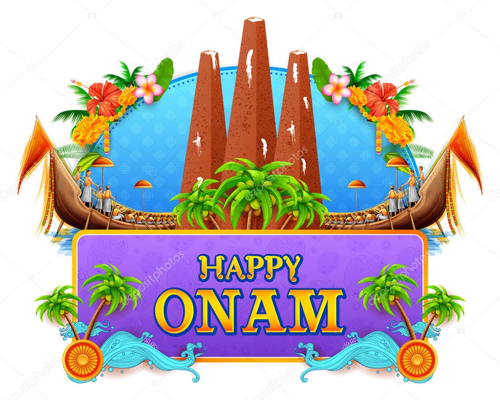 illustration of colorful background for Happy Onam festival of South India Kerala