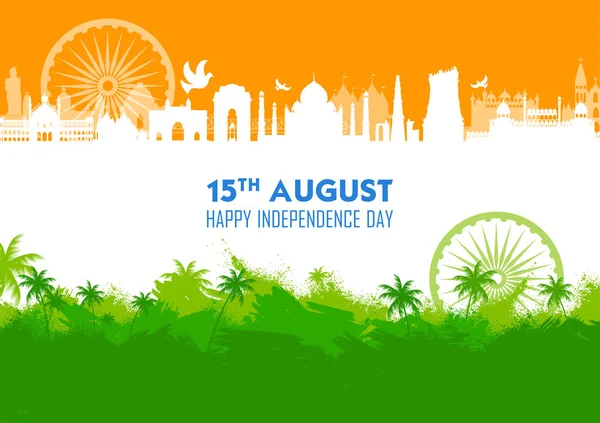Monumento indiano famoso e marco para o Feliz Dia da Independência da Índia —  Vetores de Stock