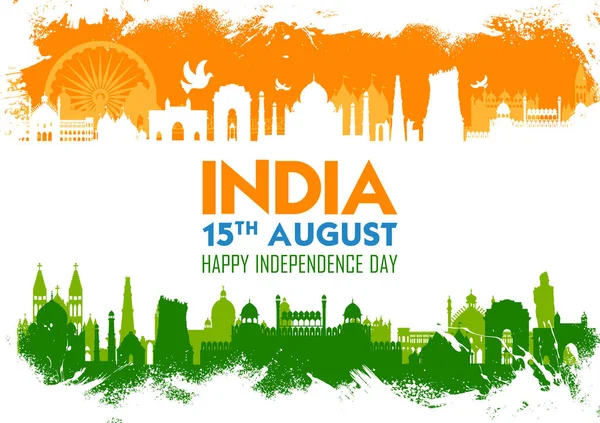 Famoso monumento indiano e punto di riferimento per Happy Independence Day of India — Vettoriale Stock