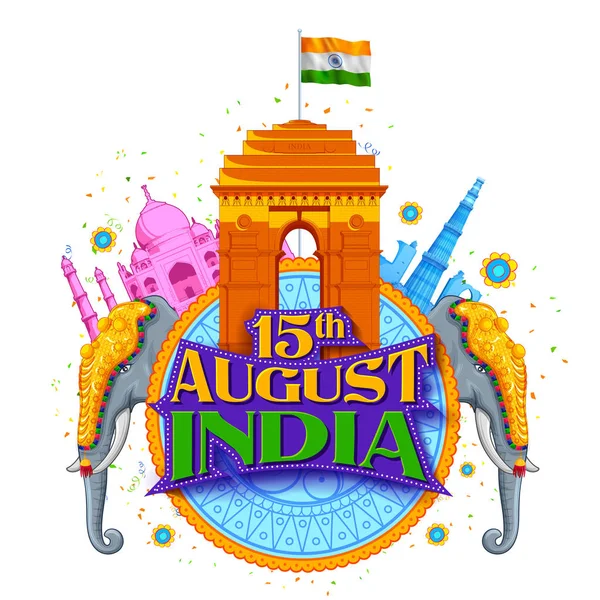 Famous Indian monument and Landmark for Happy Independence Day of India — Stock Vector