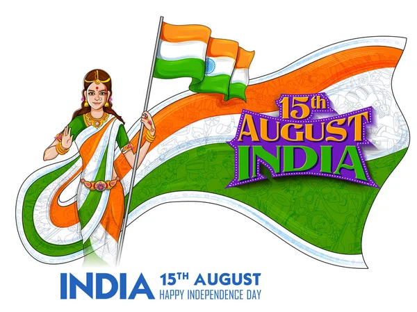 Matka Indie na indickém pozadí za šťastného dne nezávislosti v Indii — Stockový vektor