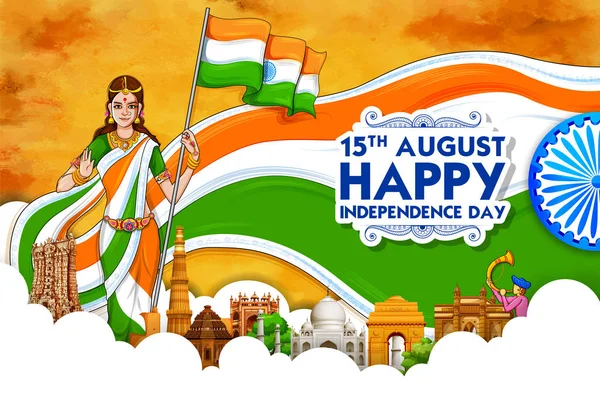 Slavná indická památka a památka na šťastný den nezávislosti Indie — Stockový vektor