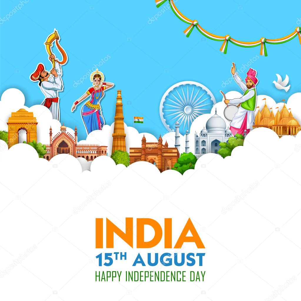 Famous Indian monument and Landmark for Happy Independence Day of India