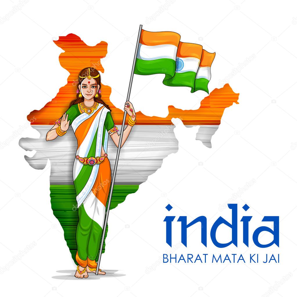 Mother India on Indian background for Happy Independence Day of India