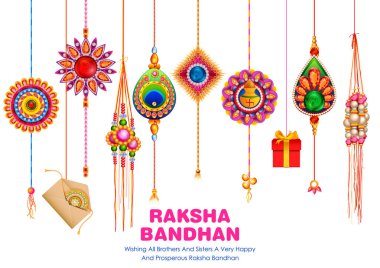 Raksha Bandhan için dekoratif Rakhi içeren tebrik kartı