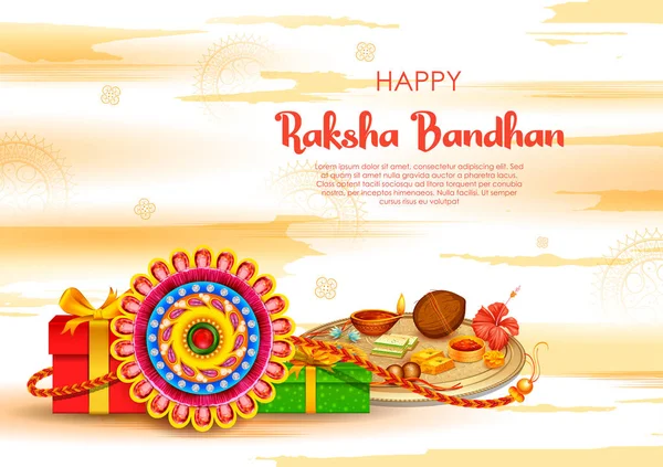 Tarjeta de felicitación con Rakhi decorativo para fondo Raksha Bandhan — Vector de stock