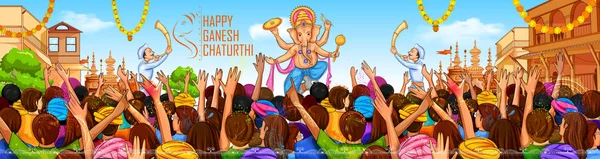 Indický lid slaví lord Ganpati zázemí pro Ganesh Chaturthi festival Indie — Stockový vektor