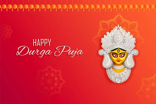 Diosa Durga Cara en Happy Durga Puja Subh Navratri Indio religioso encabezado banner fondo — Vector de stock