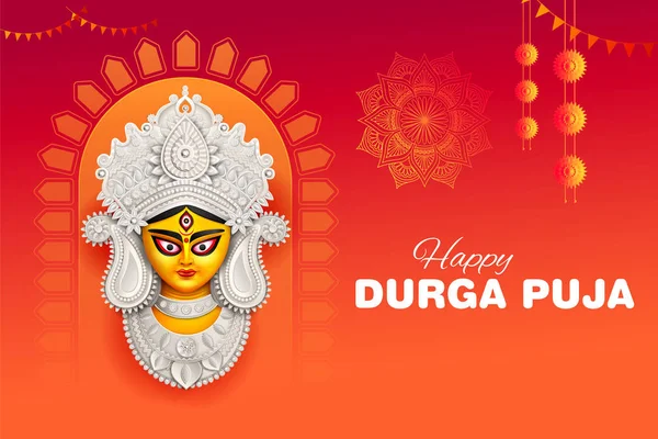 Dea Durga Volto in Felice Durga Puja Subh Navratri Intestazione religiosa indiana banner sfondo — Vettoriale Stock