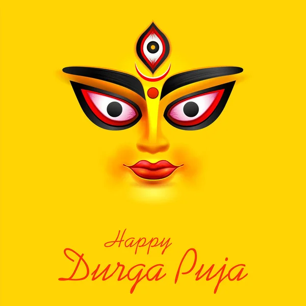 Déesse Durga visage dans Happy Durga Puja Subh Navratri indien en-tête religieux fond de bannière — Image vectorielle