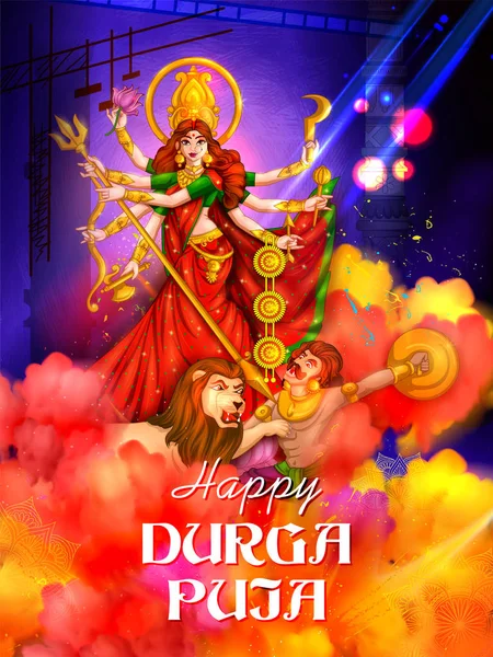 Godin Durga in Happy Durga Puja Subh Navratri Indische religieuze header banner achtergrond — Stockvector