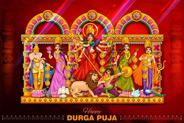 Diosa Durga en Happy Durga Puja Subh Navratri Indio religioso encabezado banner fondo — Archivo Imágenes Vectoriales