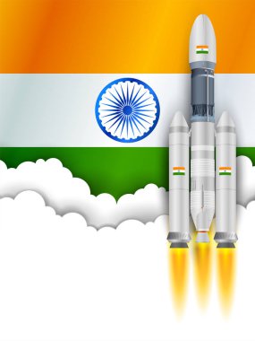 Chandrayaan roket misyonu üç renkli Hint bayrağı ile Hindistan tarafından başlatılan