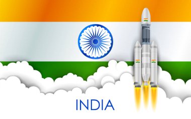 Chandrayaan roket misyonu üç renkli Hint bayrağı ile Hindistan tarafından başlatılan