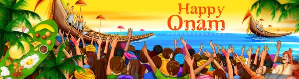 Kleurrijke vakantie banner achtergrond voor gelukkig Onam religieuze festival van Zuid-India Kerala — Stockvector