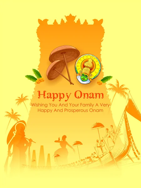 Kolorowe tło wakacje Banner dla Happy Onam religijny Festiwal południowych Indii Kerala — Wektor stockowy
