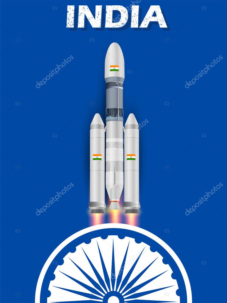 Chandrayaan rocket mission launched by India with tricolor Indian flag