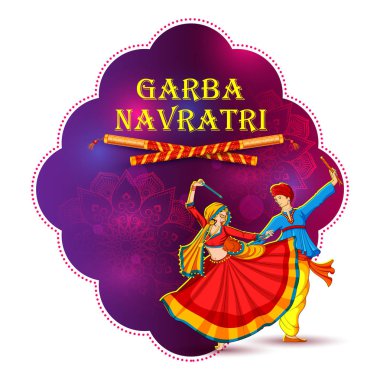 Hindistan Navratri Dussehra festivali için disko Garba Gece afiş Dandiya oynayan çift