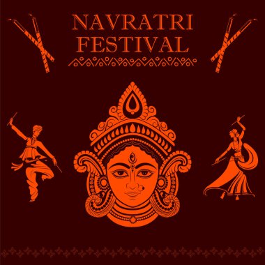 Hindistan Navratri Dussehra festivali için disko Garba Gece afiş Dandiya oynayan çift