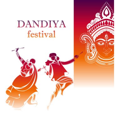 Couple playing Dandiya in disco Garba Night banner poster for Navratri Dussehra festival of India clipart