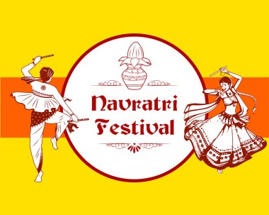Hindistan Navratri Dussehra festivali için disko Garba Gece afiş Dandiya oynayan çift
