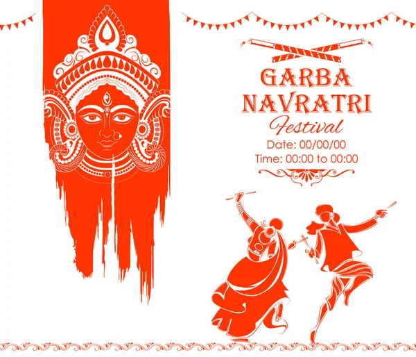 Paar spelen Dandiya in disco Garba nacht banner poster voor Navratri Dussehra Festival van India — Stockvector